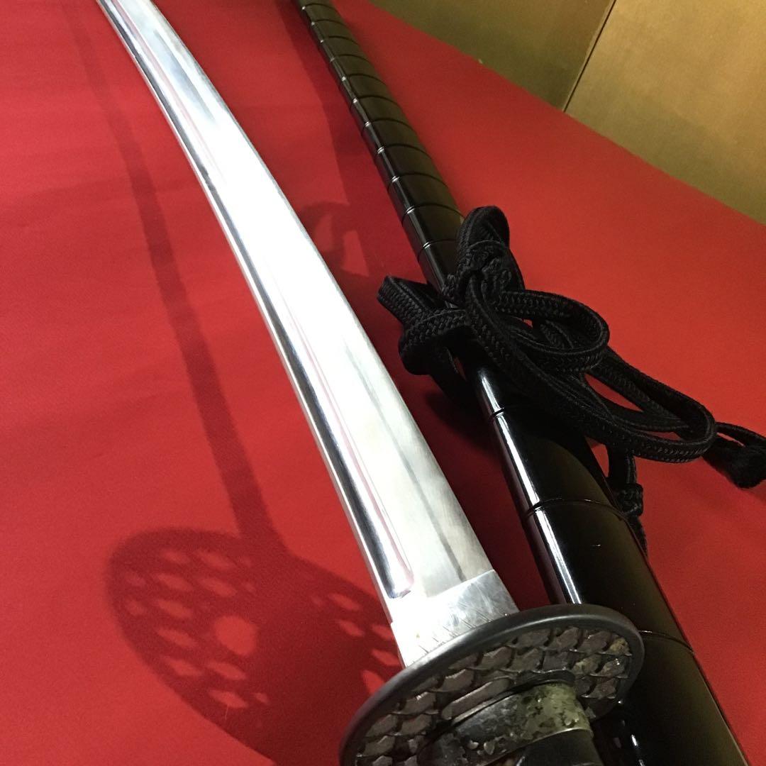 印籠鞘拵　革巻柄　京透鍔　銅地色絵象嵌飛龍目貫　高級居合刀