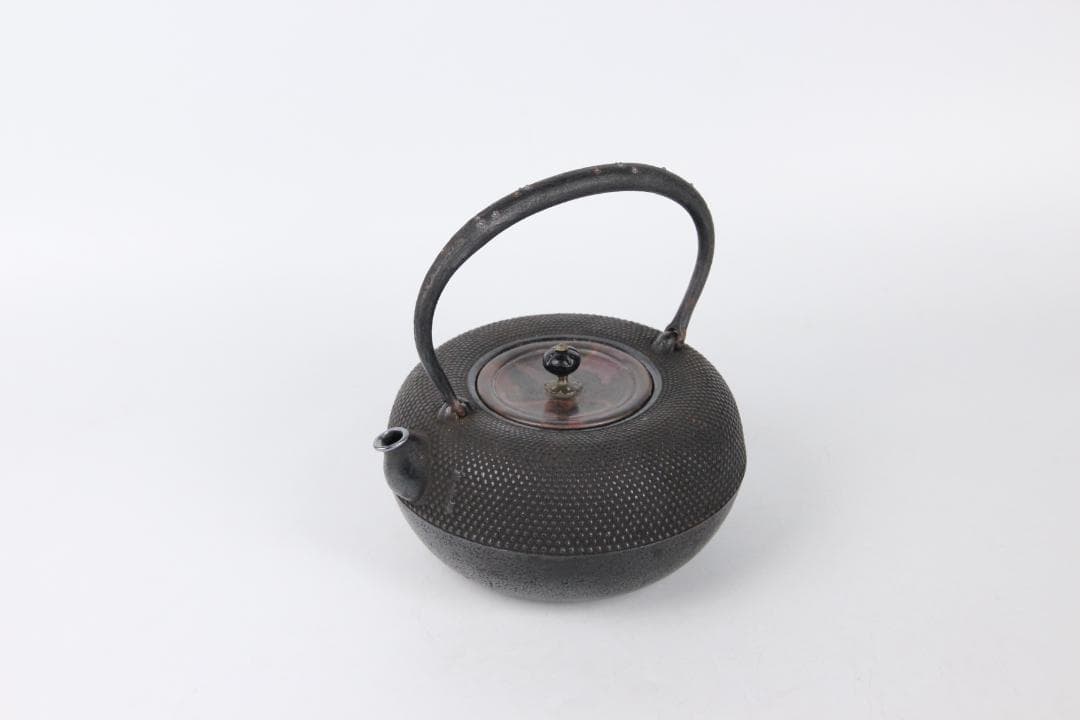 南部 保寿堂 銅蓋 銀口銀粒提手 1000ml 硬鉄 砂鉄 鉄瓶 FJ21-12