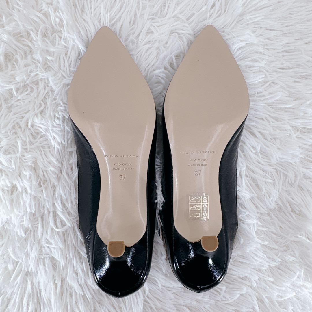 未使用級 FABIO RUSCONI ポインテッドトゥ ストラップミュール 黒