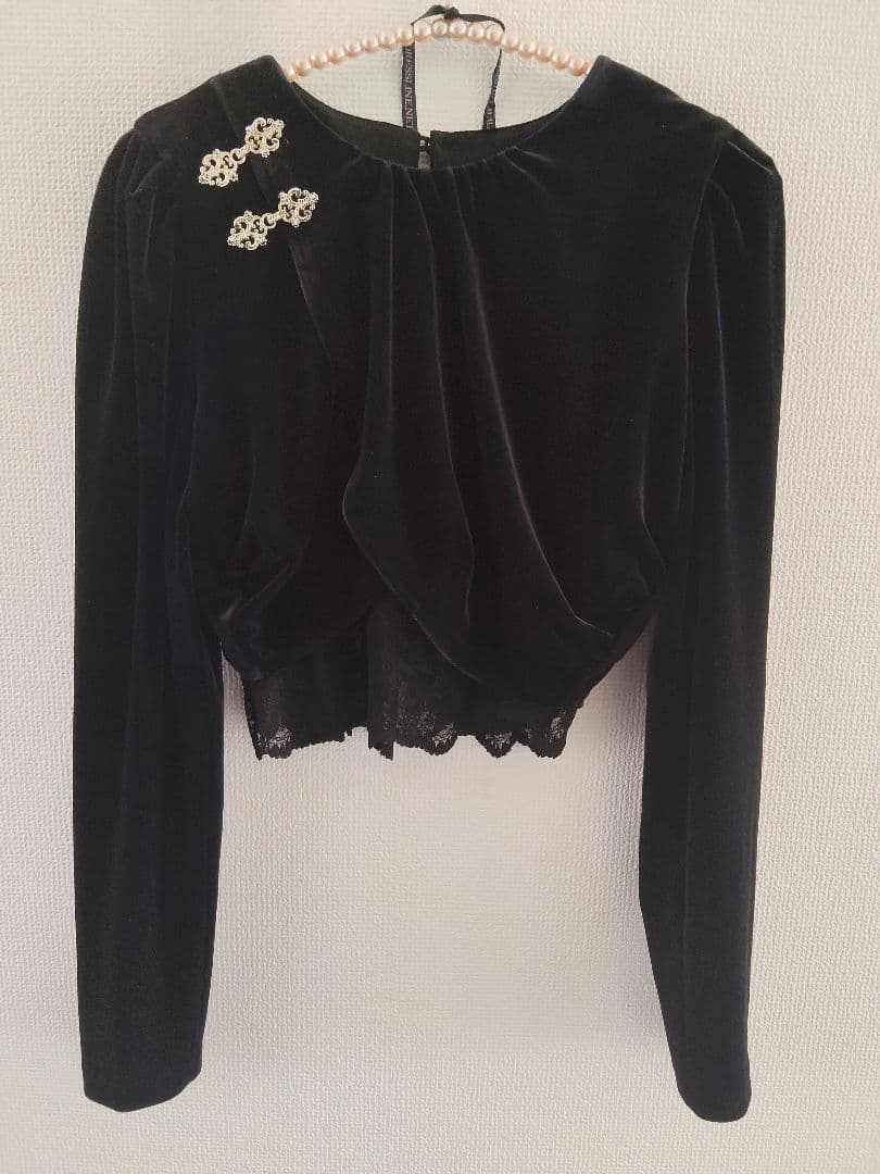 トップス tanakadaisuke gather neck velour tops