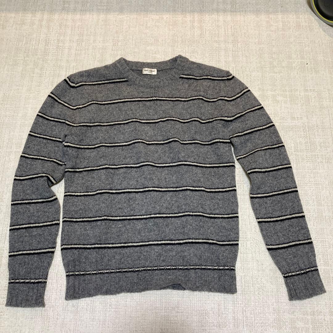 SAINT LAURENT グレー ストライプ セーター　ニット　サンローラン