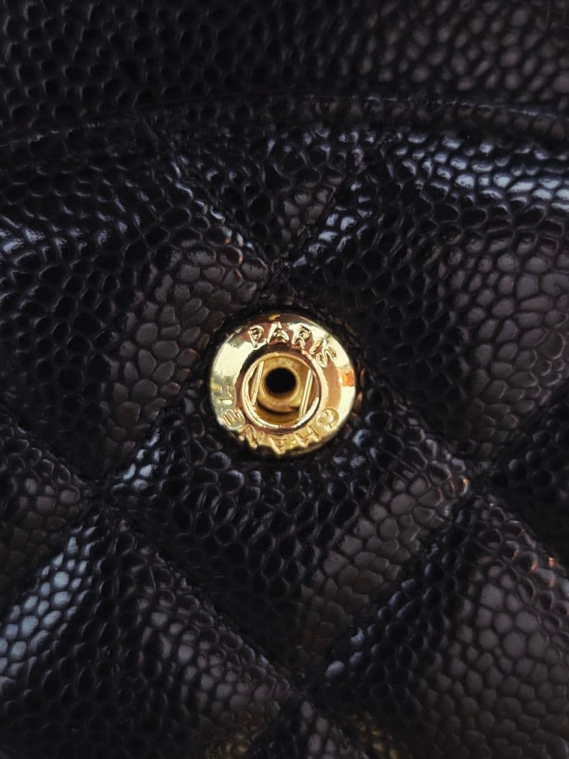 CHANEL ダブルチェーン　フラップバッグ　キャビアスキンゴールド☆ノベルティ