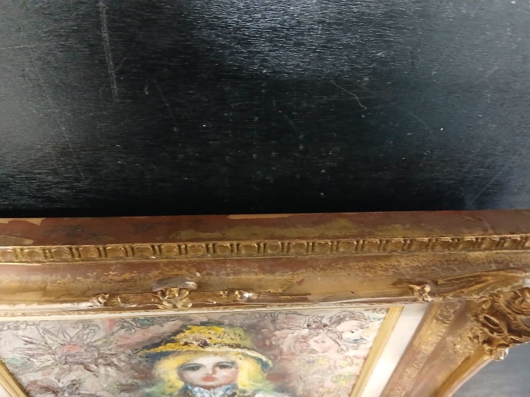 油彩画　人形　F6号『竹中　尚一郞』作者　・額サイズ495×590 ゴールド