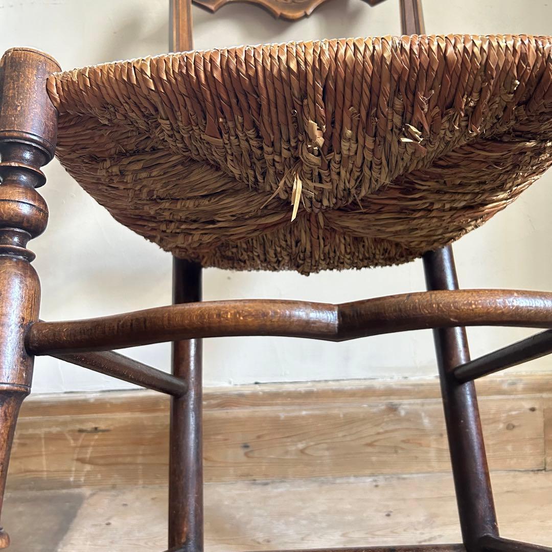 フランスアンティーク ラッシュシートチェア 波型貫 ウェーブ 籐張り ラタン