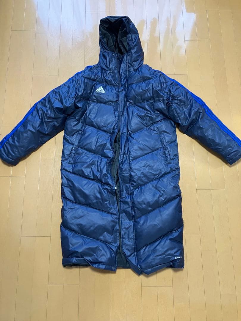 極暖adidas ネイビー ダウンベンチコート　Lサイズ