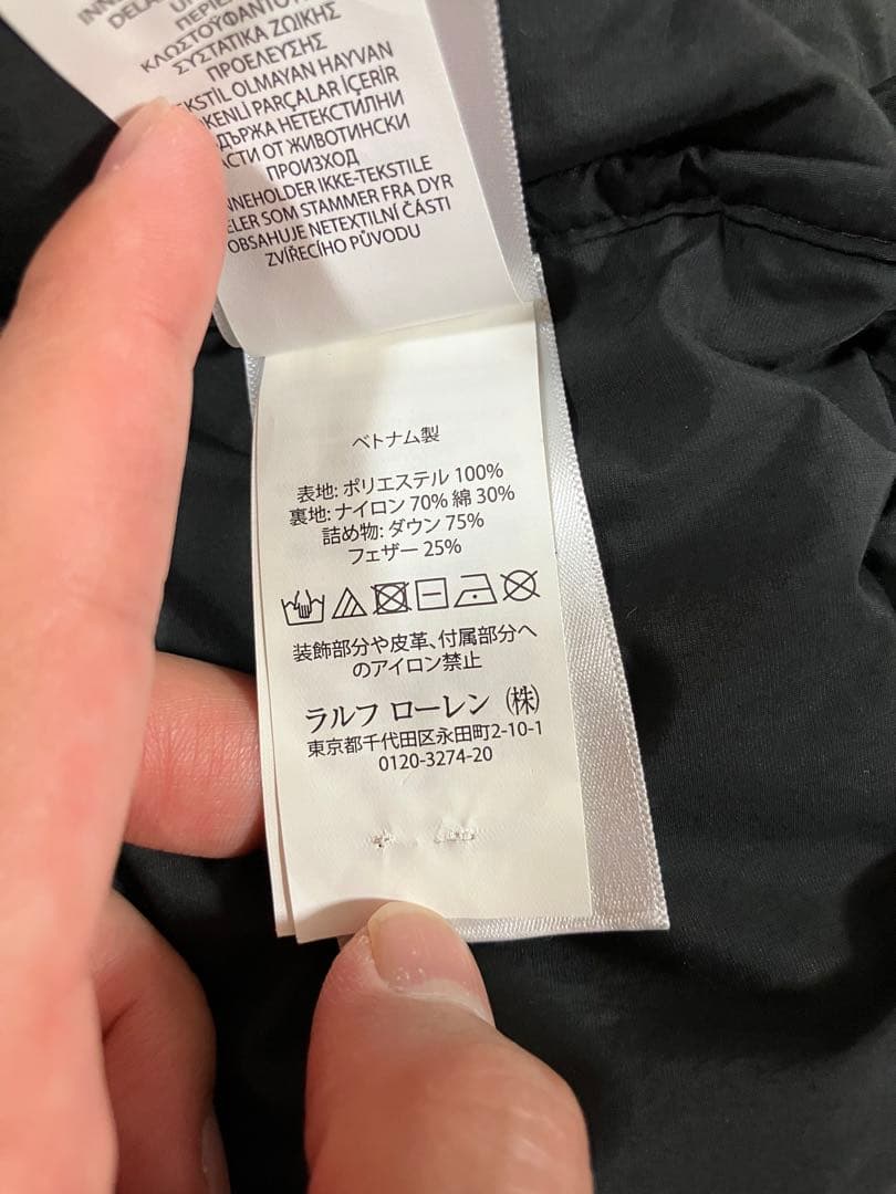 美品 ポロラルフローレン ダウンベスト 肉厚 黒 フード付 S メンズM相当