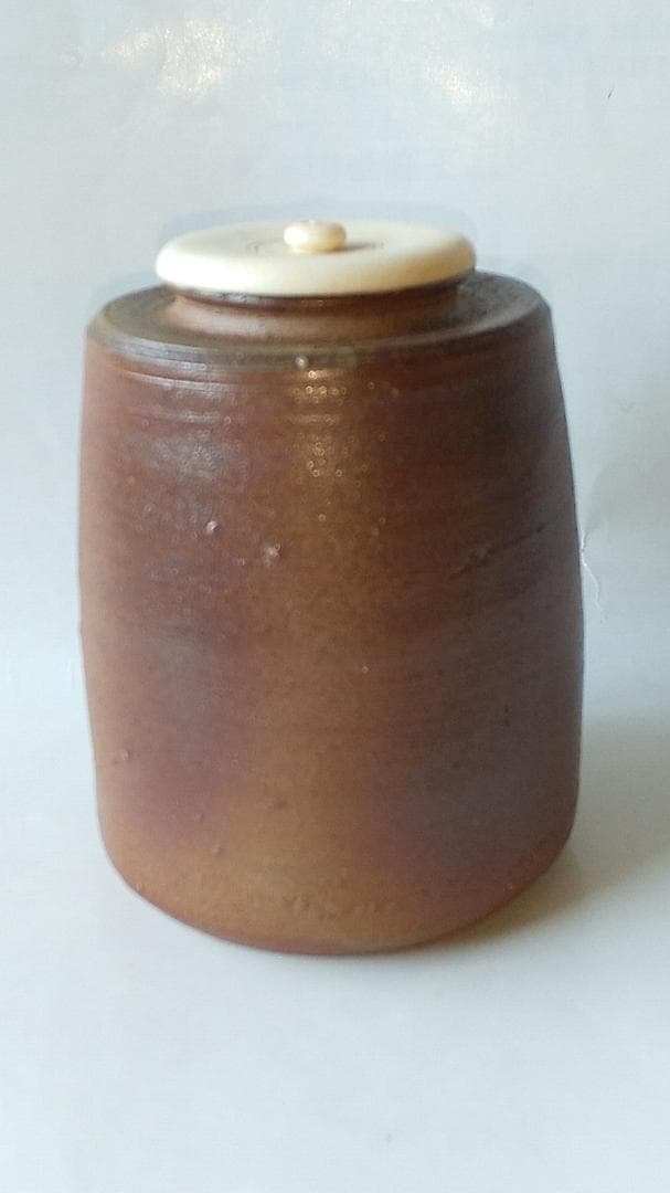 備前焼 三村陶伯 作 肩衝茶入 仕覆 笹蔓緞子 茶道具 共箱 共布 栞 美品