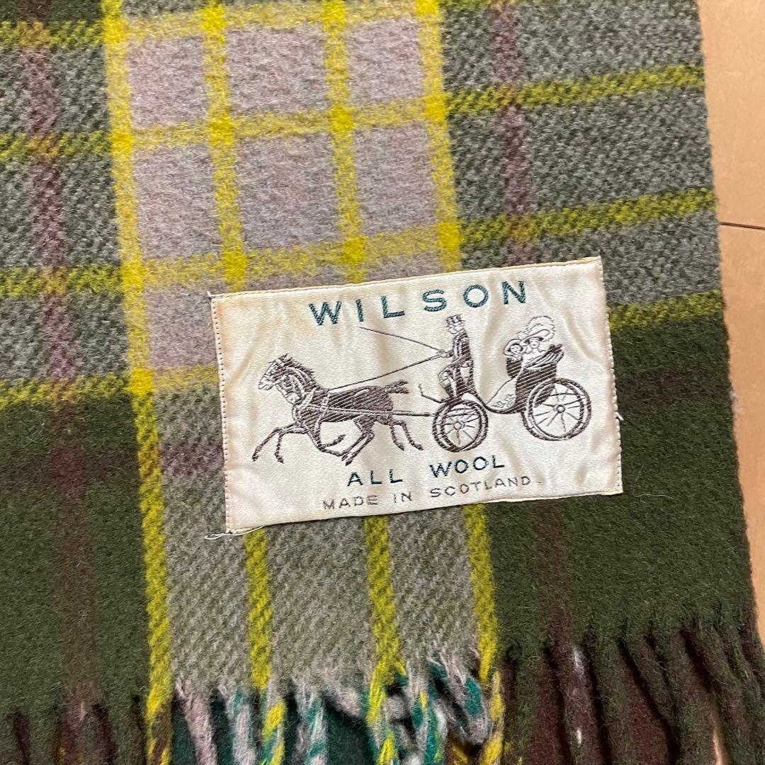 【ヴィンテージ】WILSON ウール チェック柄ブランケットグリーン系
