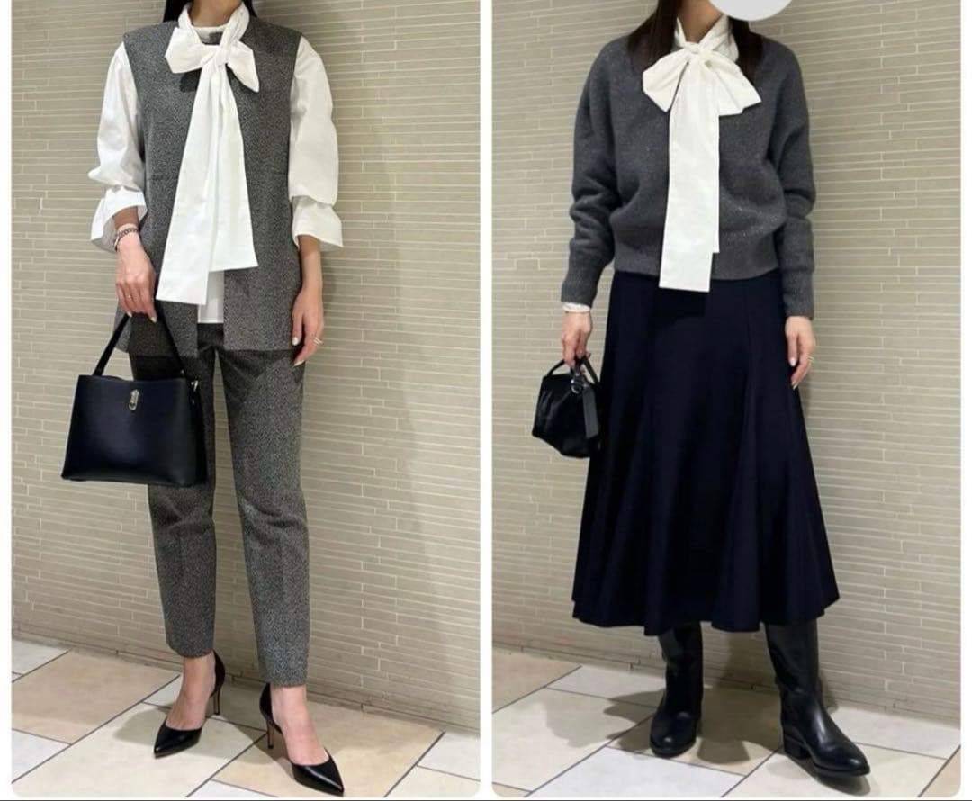 united arrows ボウタイドットフレアスリーブブラウス