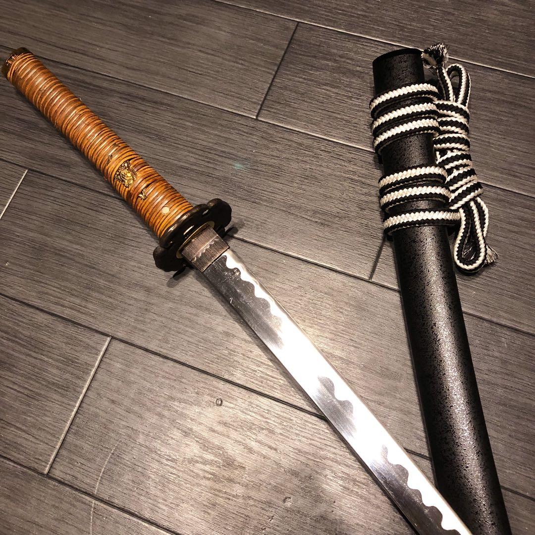 高級模造刀　籐巻拵え　高級居合刀　白黒結び　合金　籐巻柄