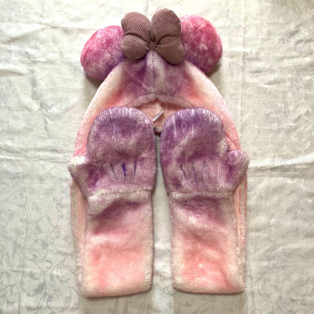 ディズニー ファンキャップ　ミニー　マフラー　手袋　ピンク　紫　レア