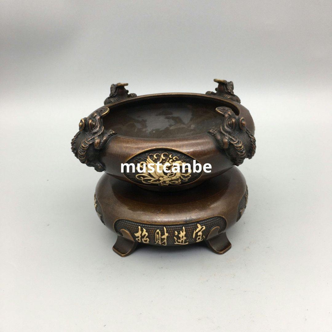 銅器 香炉 招財進宝 時来運転 聚宝盆 仏具 工芸品 美術品 置物