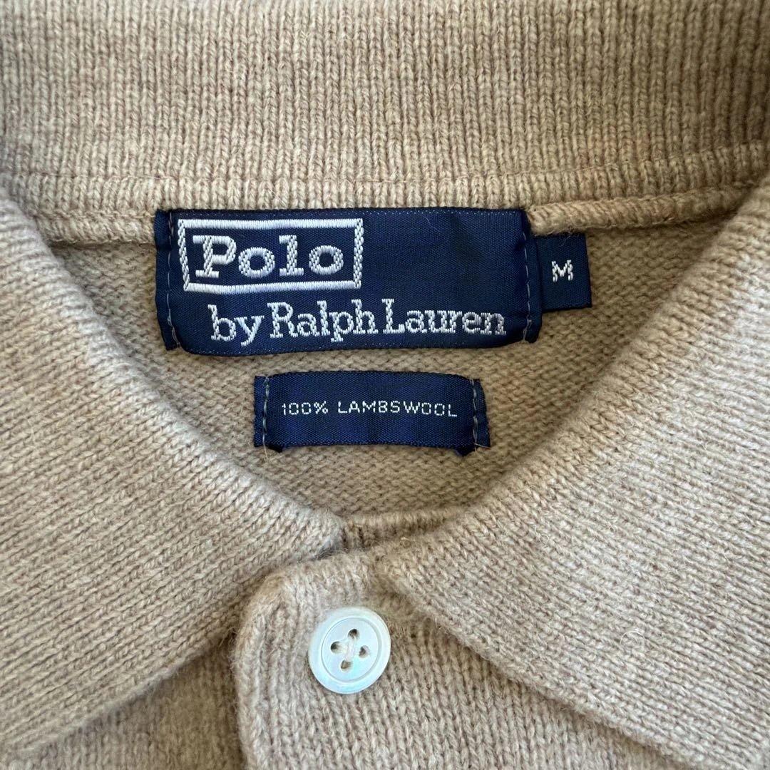 【Ralph Lauren】希少貝ボタン・ラムウール男性用ニットポロ　ベージュ
