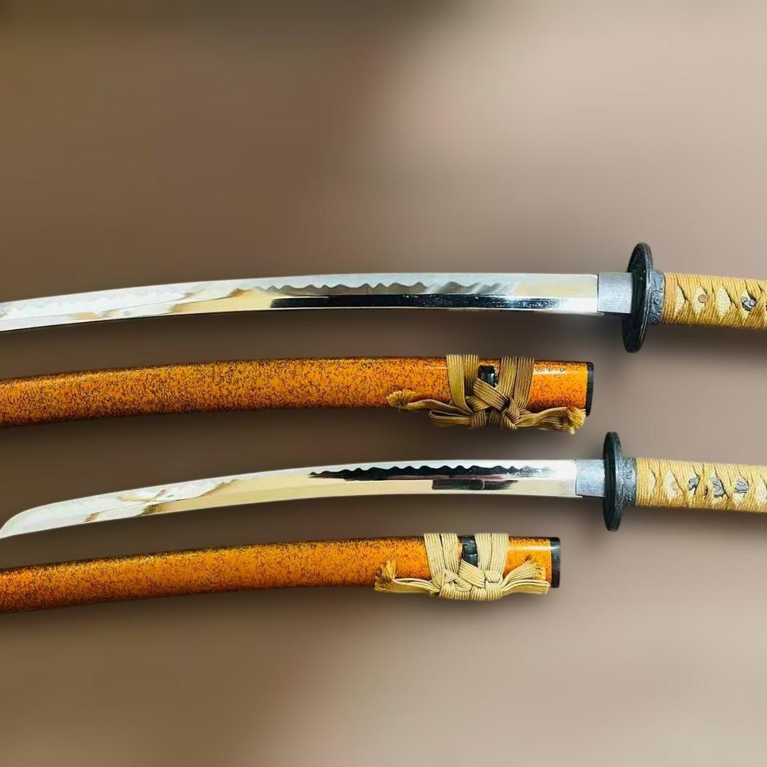 高級模造刀　居合刀　のたれ刃紋　2本セット　打刀　脇差　インテリア （刀6）