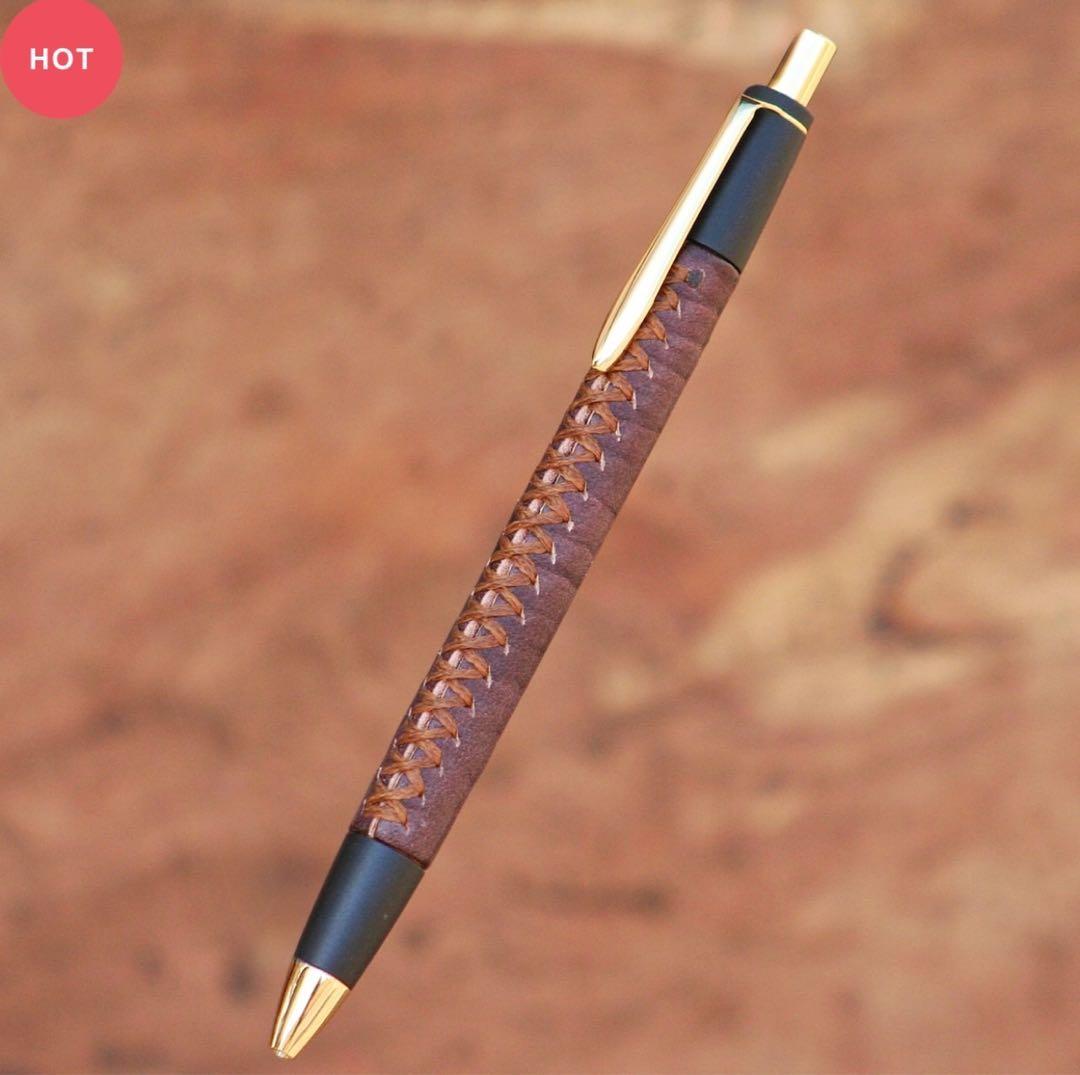 ★バレンタイン限定★ ワインレッド シックザール 革軸ペン 節目模様 0.5mm