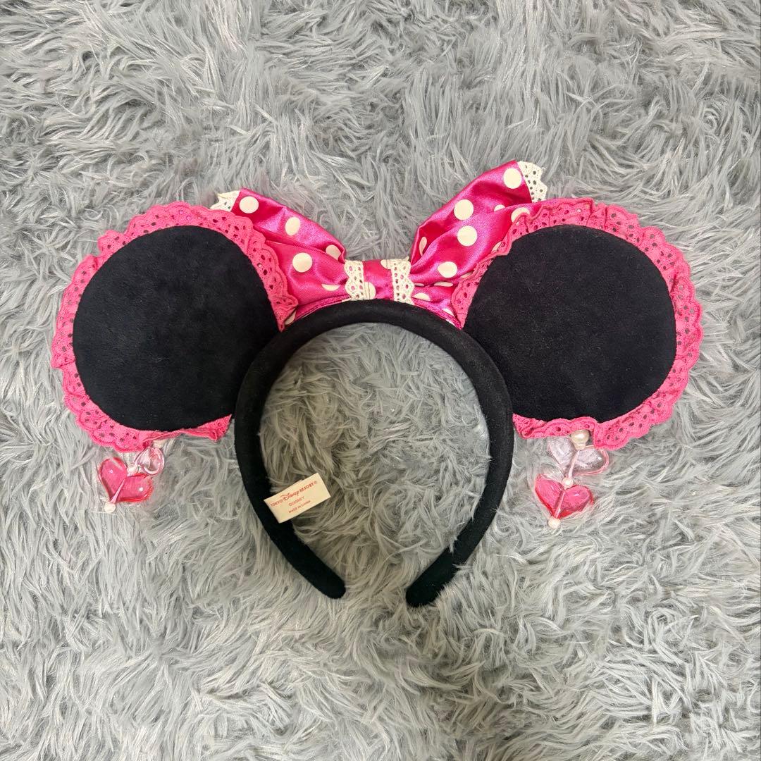 【美品】ミニー カチューシャ 水玉 イヤリング ピンク