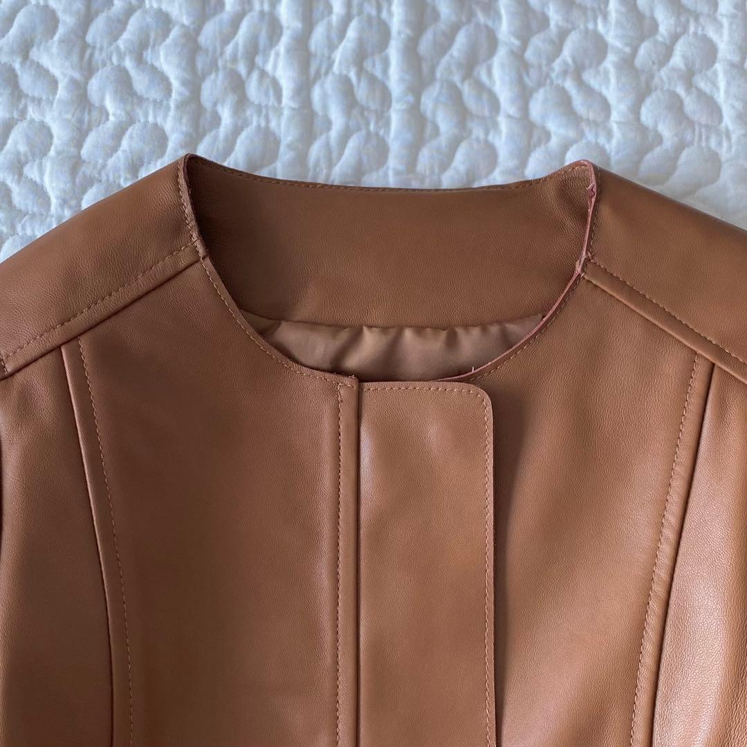 専用★もりのがっこう　ラムレザーノーカラージャケットブルゾン　キャメル