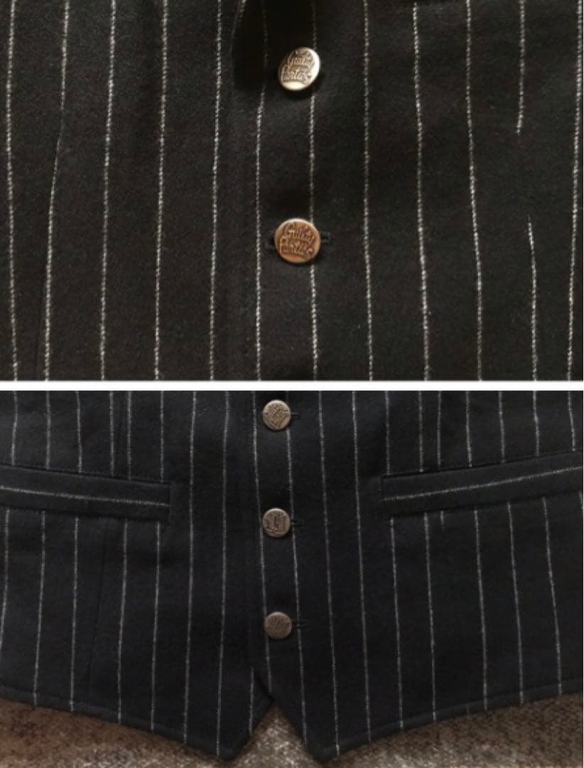 初期の名作 別格の裏地スカル柄 ワコマリア ストライプ柄 髑髏 ベスト ジレ S