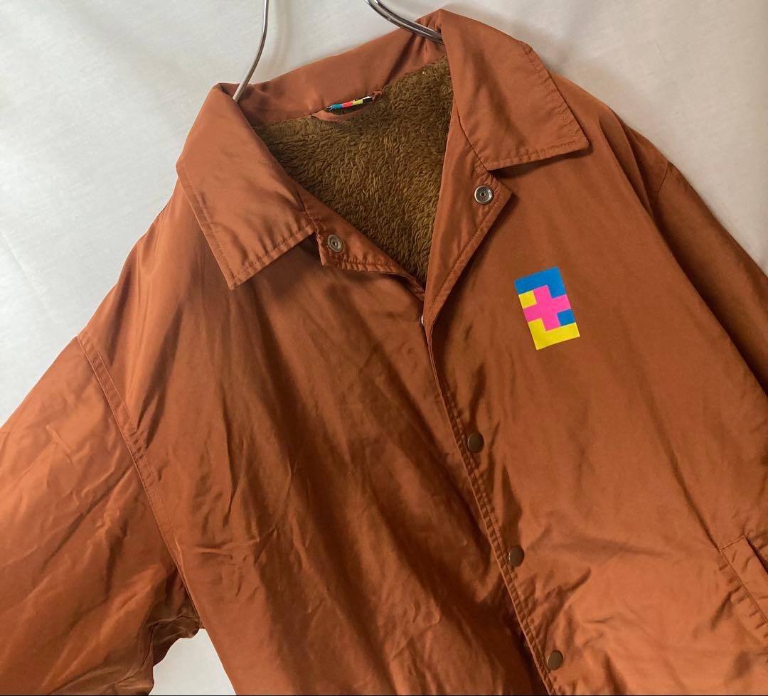 XLARGEギャルヒップビッグプリントくすみオレンジ裏ボアコーチジャケットL