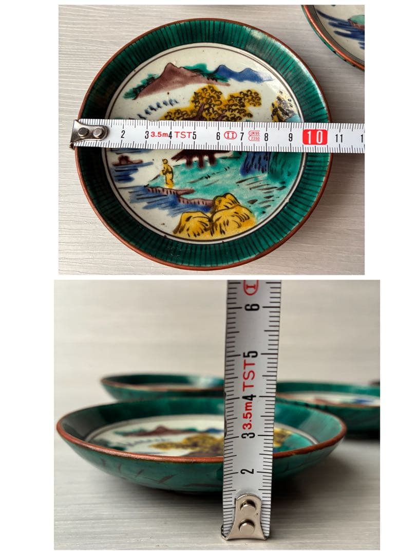 【1枚訳あり】九谷焼　吉田屋窯　小皿　角福　山水　青手　年代物　共箱　和食器