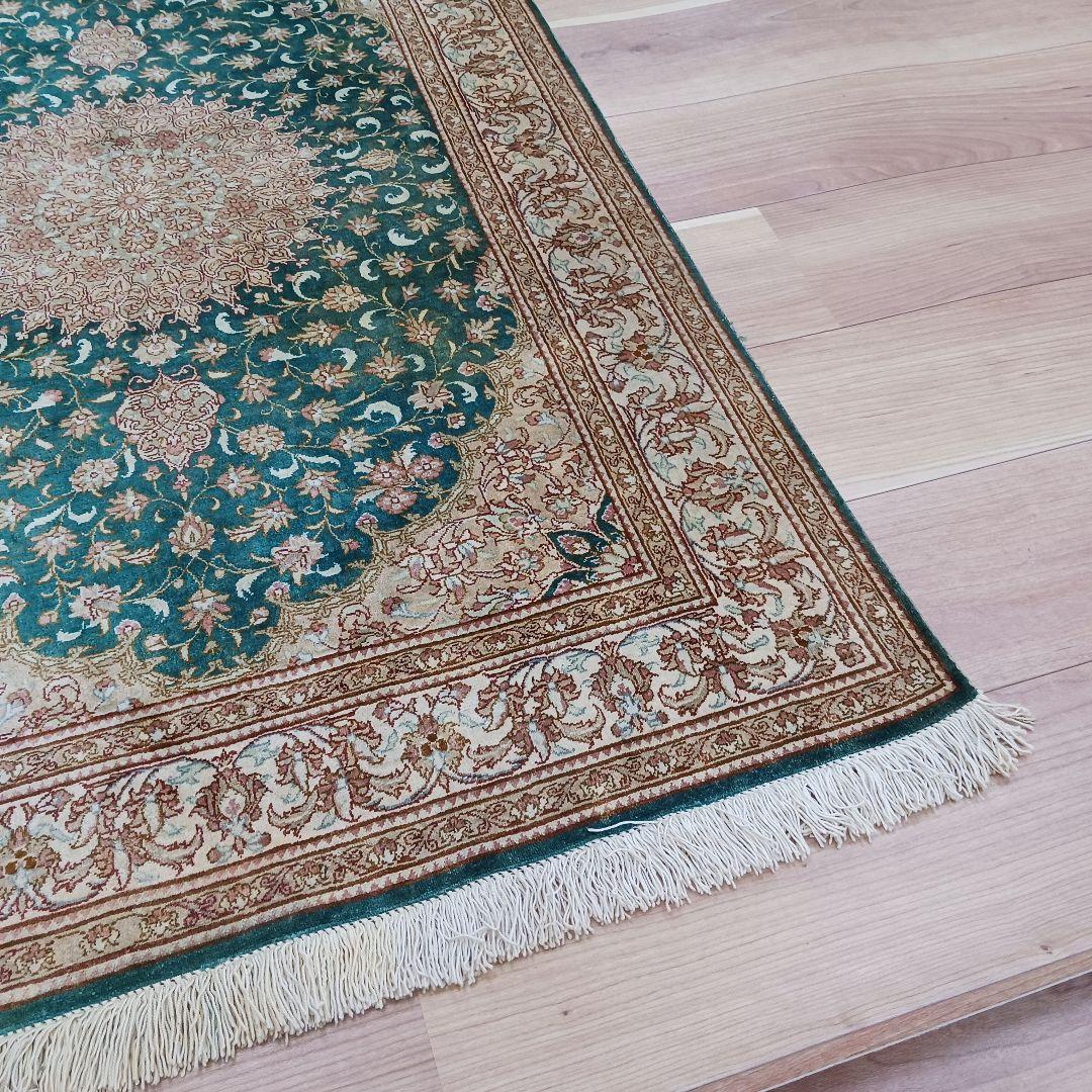 Y3134 高級ペルシャ クム産 シルク100% 手織り絨毯 80×122㎝