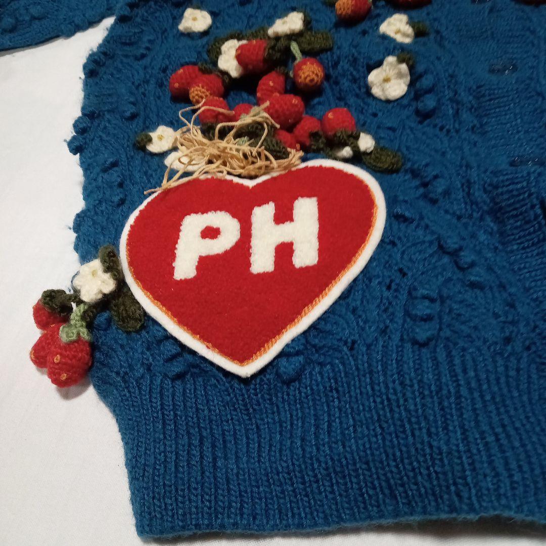 s*o様 ピンクハウス ニットカーディガン いちご・ハートモチーフ付き 青