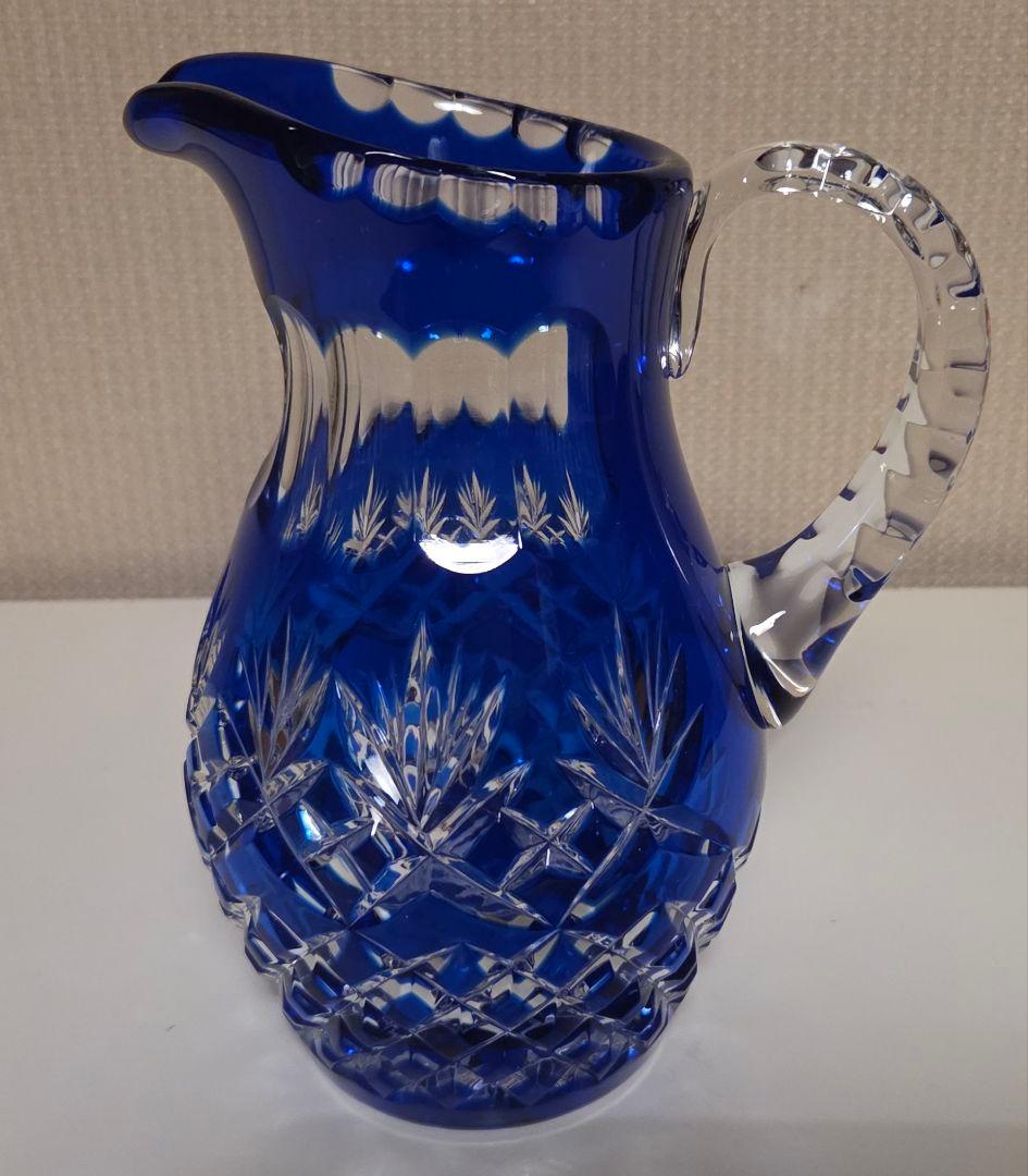 切子 ピッチャー ブルー 手付き