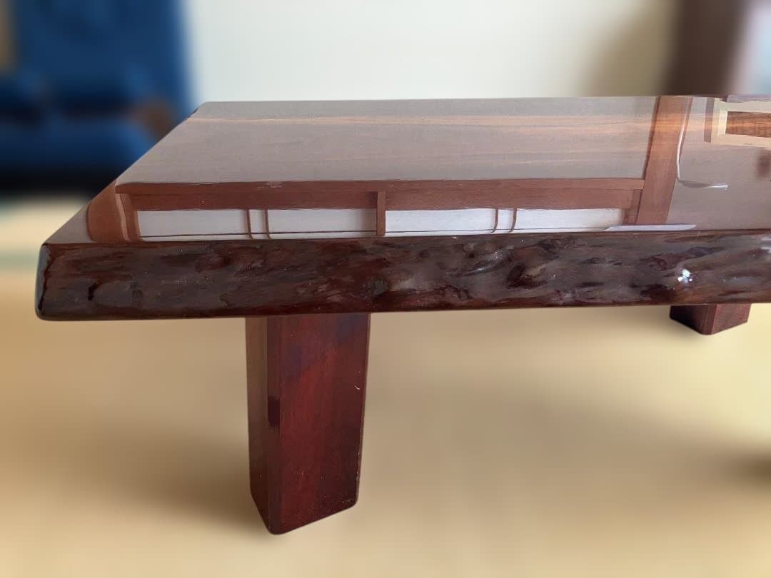 《希少》鈴木家具の天然無垢・高級銘木一枚板座卓（ローテーブル）・光沢仕上げ 和室