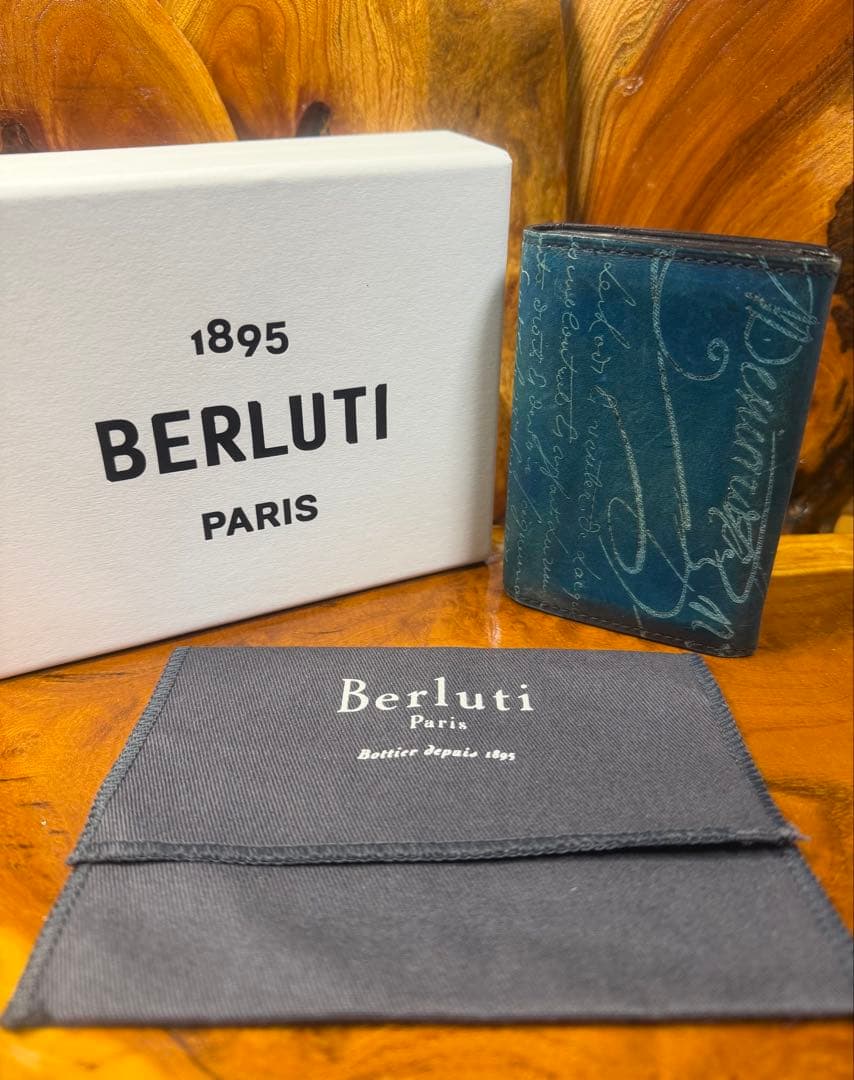 希少色 ベルルッティ Berluti 名刺入れ スクリット 青 カード入れ 美品