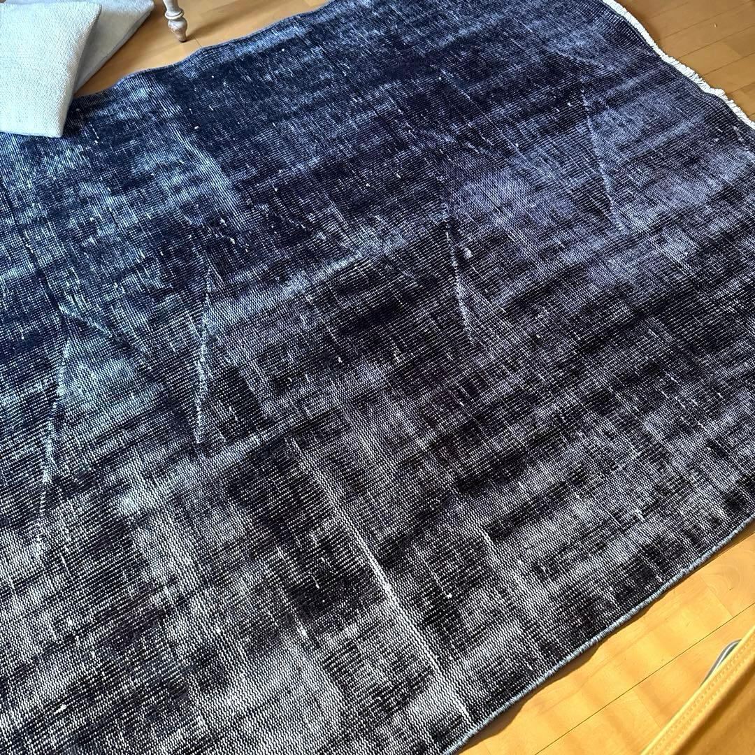 大判151×260 オーバーダイ　ブラックダークグレイ　トルコヴィンテージラグ