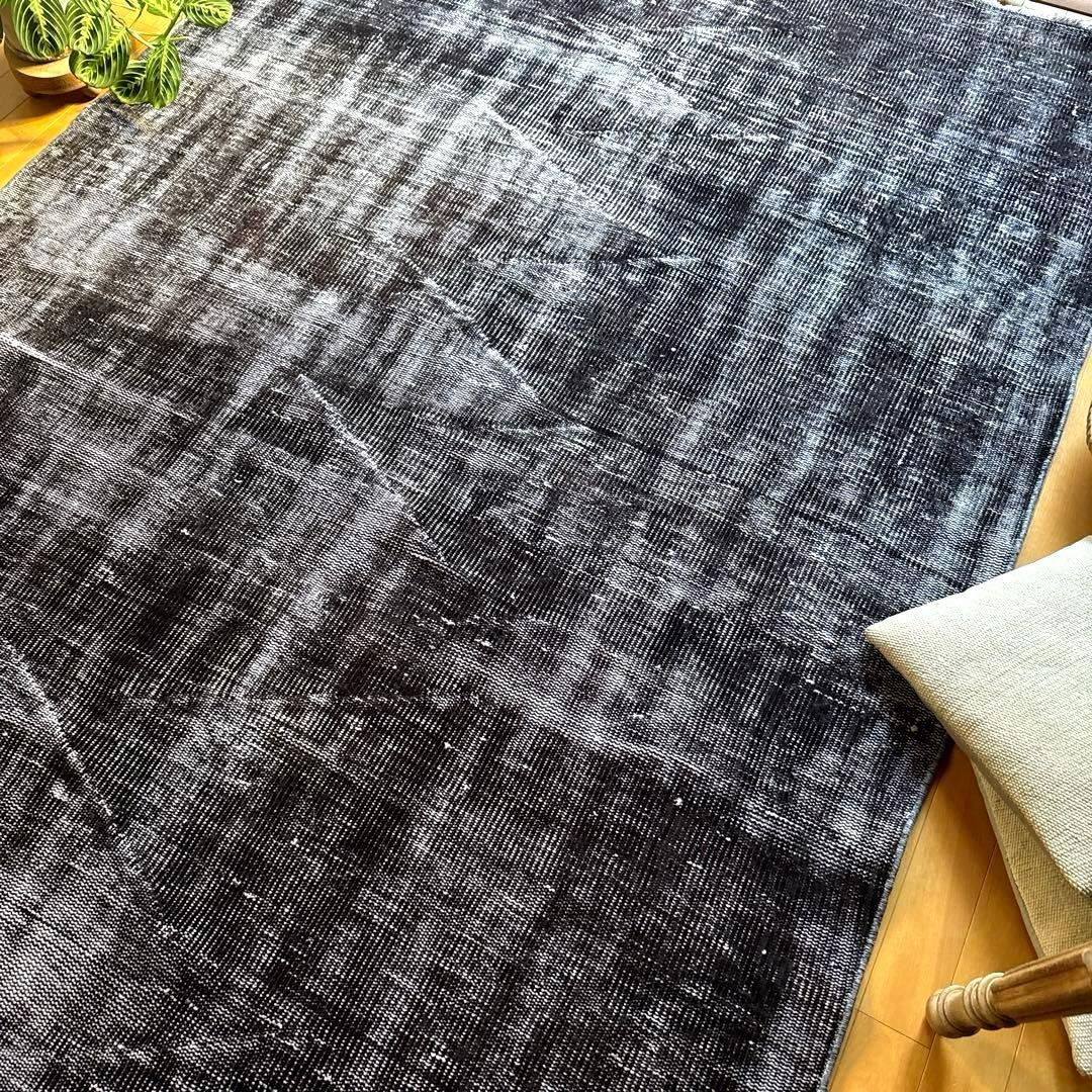 大判151×260 オーバーダイ　ブラックダークグレイ　トルコヴィンテージラグ