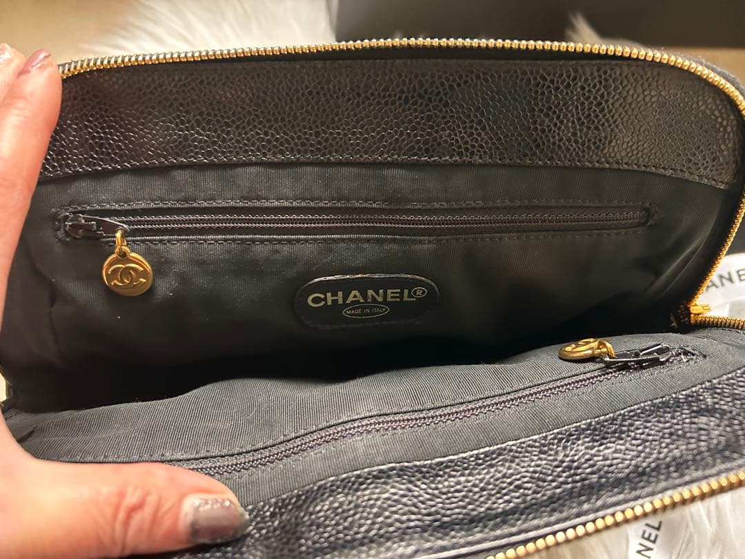 CHANEL キャビアスキン　ダブルチェーンハンドバッグ　ヴィンテージ