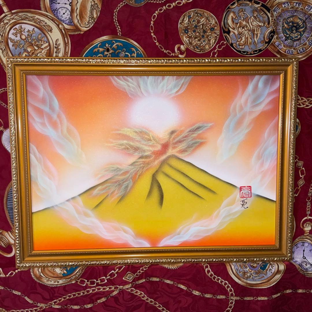 最強開運日セール☆金富士鳳凰 覚醒次元上昇天界エネルギーA3額縁付き開運絵画