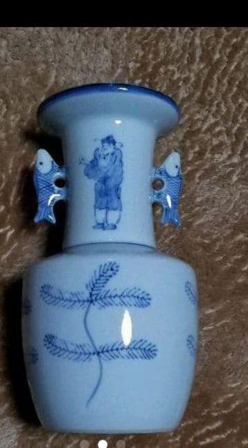 お値下げ 人物文染付花生 高砂手