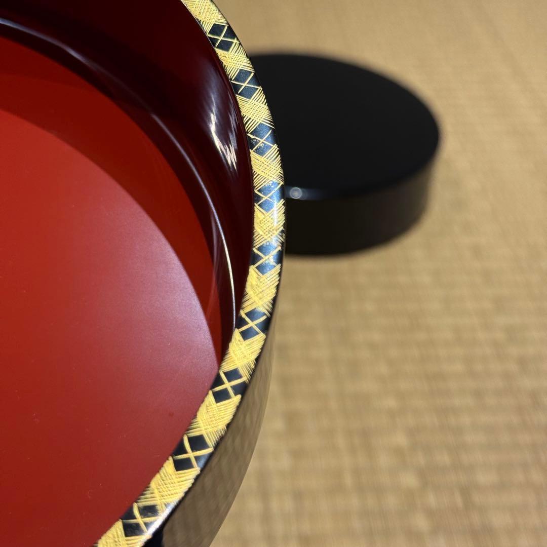 輪島塗 池盛漆器謹製 本堅地 網代沈金 丸重 共箱 美品