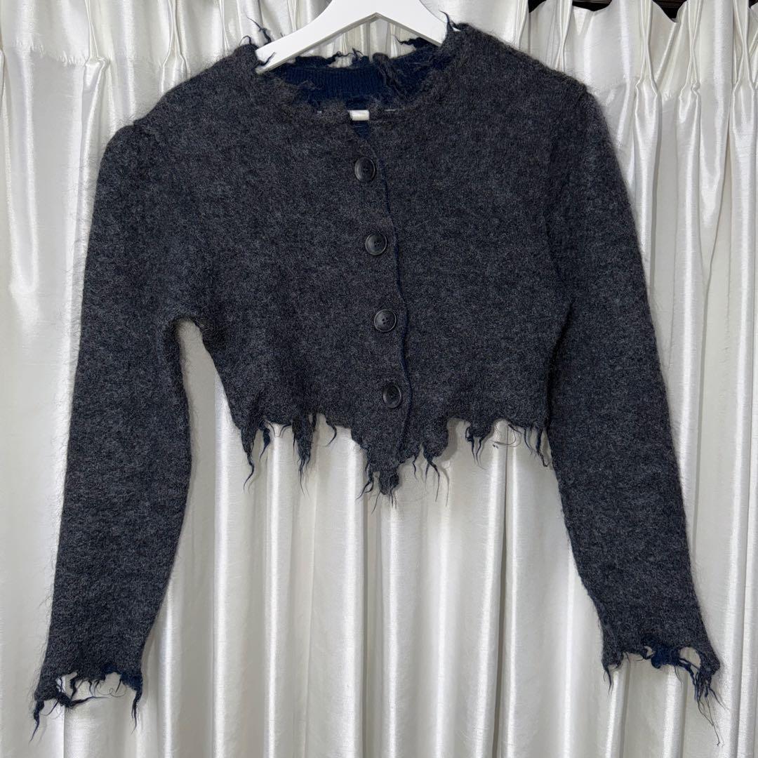 PERVERZEパーバーズ ダメージニットカーディガン グレー リバーシブル