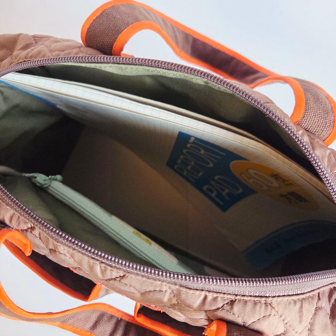 マチャ抹茶様　ポケットいっぱいトートバッグ(L)　ブラウン×オレンジ