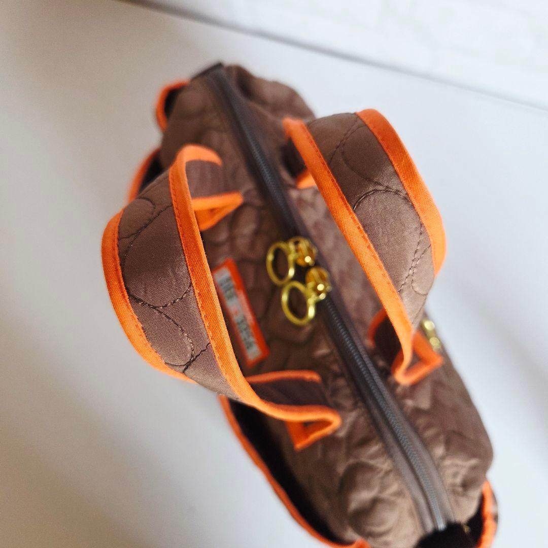 マチャ抹茶様　ポケットいっぱいトートバッグ(L)　ブラウン×オレンジ