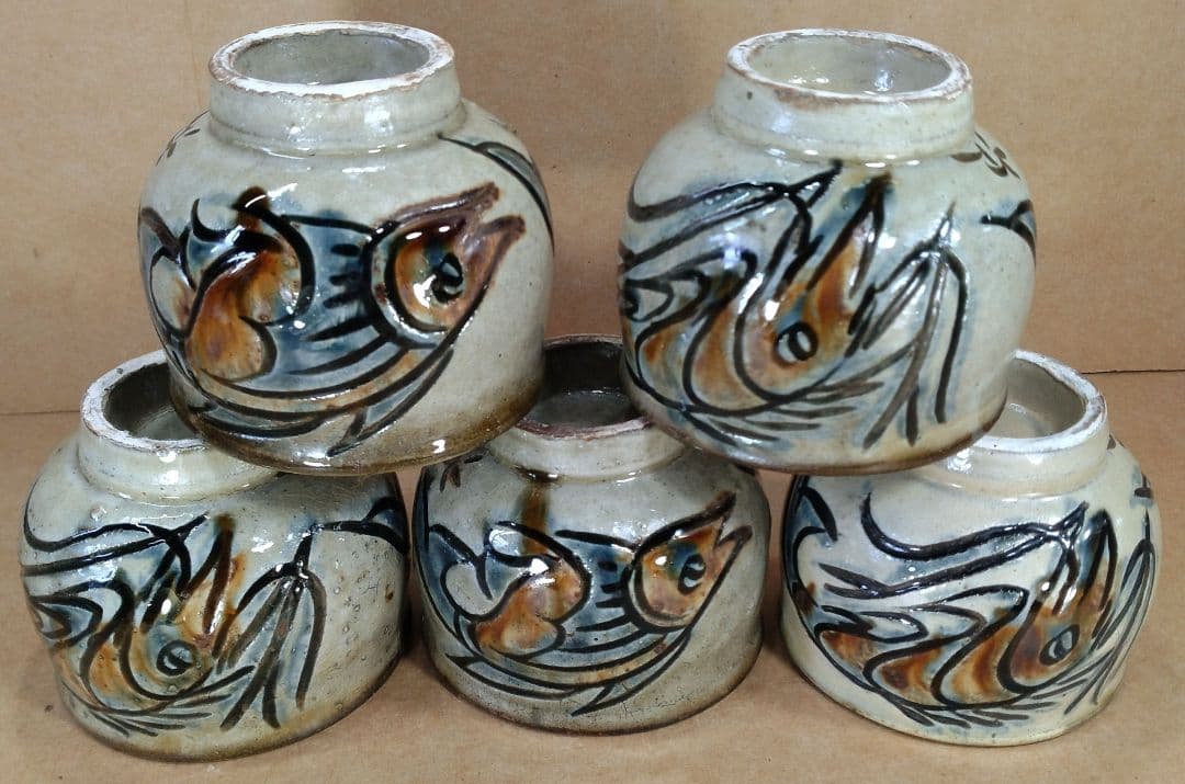 トムトム！【本物保証】金城次郎 湯呑五客 海老魚紋湯呑≪最上位品≫人間国宝