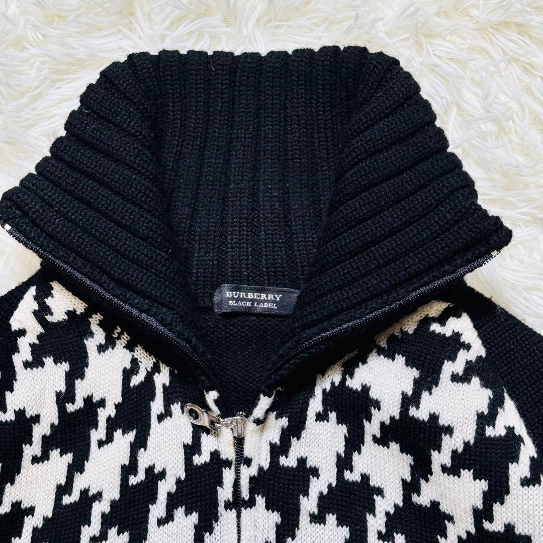 美品✨バーバリーブラックレーベル ニットジャケット 千鳥柄 黒／白 サイズM