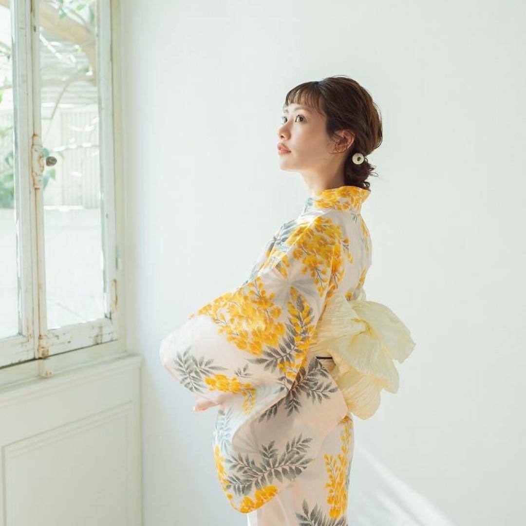 maru×utatane 浴衣3点セット ほぐし麻の葉としだれ藤 マスタード