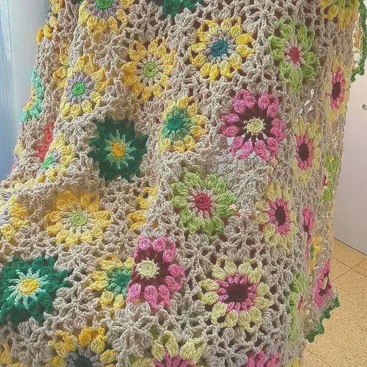 モチーフ編み 大判 マルチカバ ー ブランケット グラニースクエア