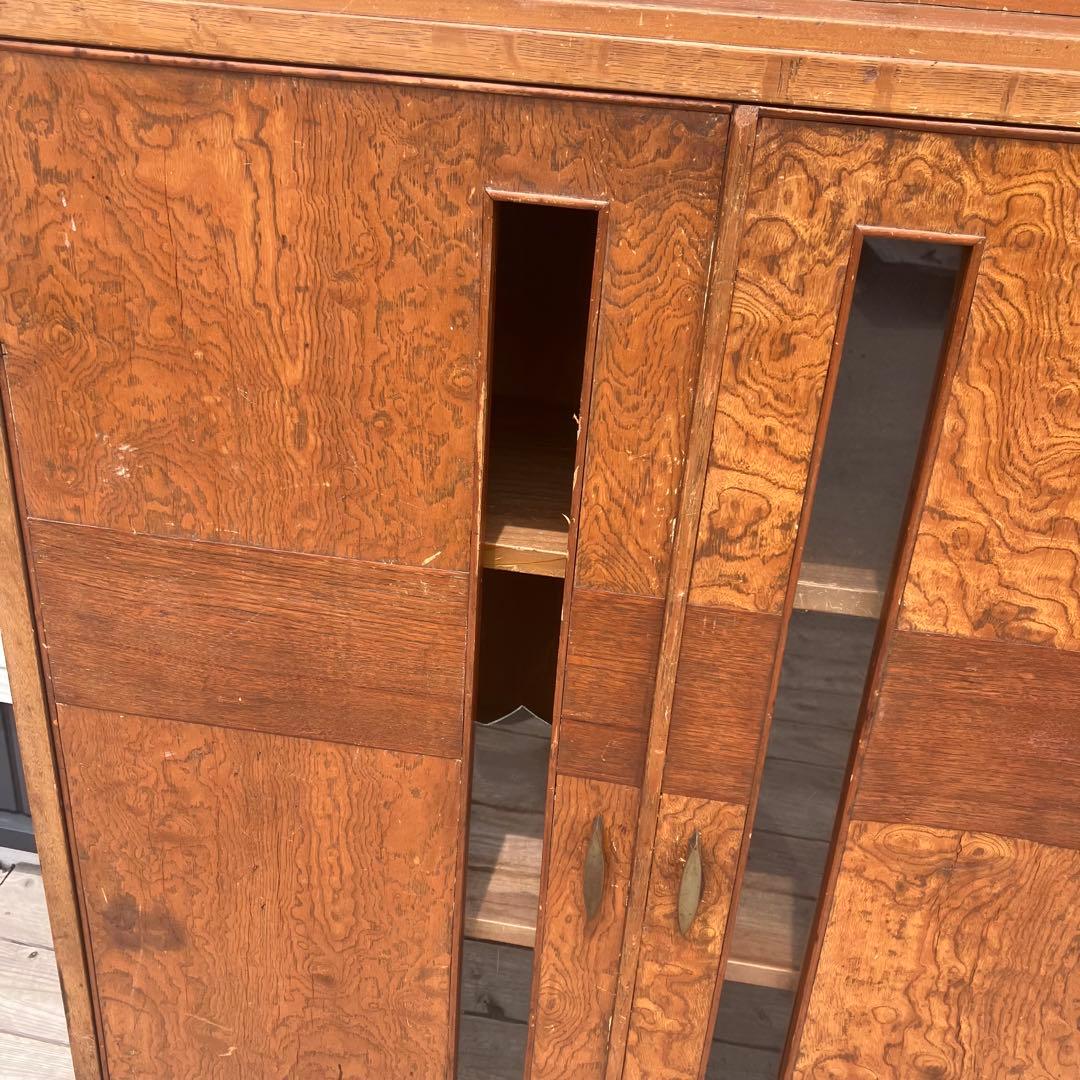 昭和レトロ 古家具 飾りガラス戸 木製キャビネット 食器棚 飾り棚 サイドボード