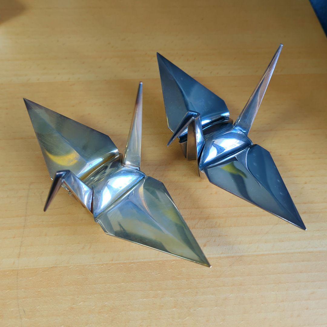 長谷川一望斎　純銀折鶴置物　骨董品