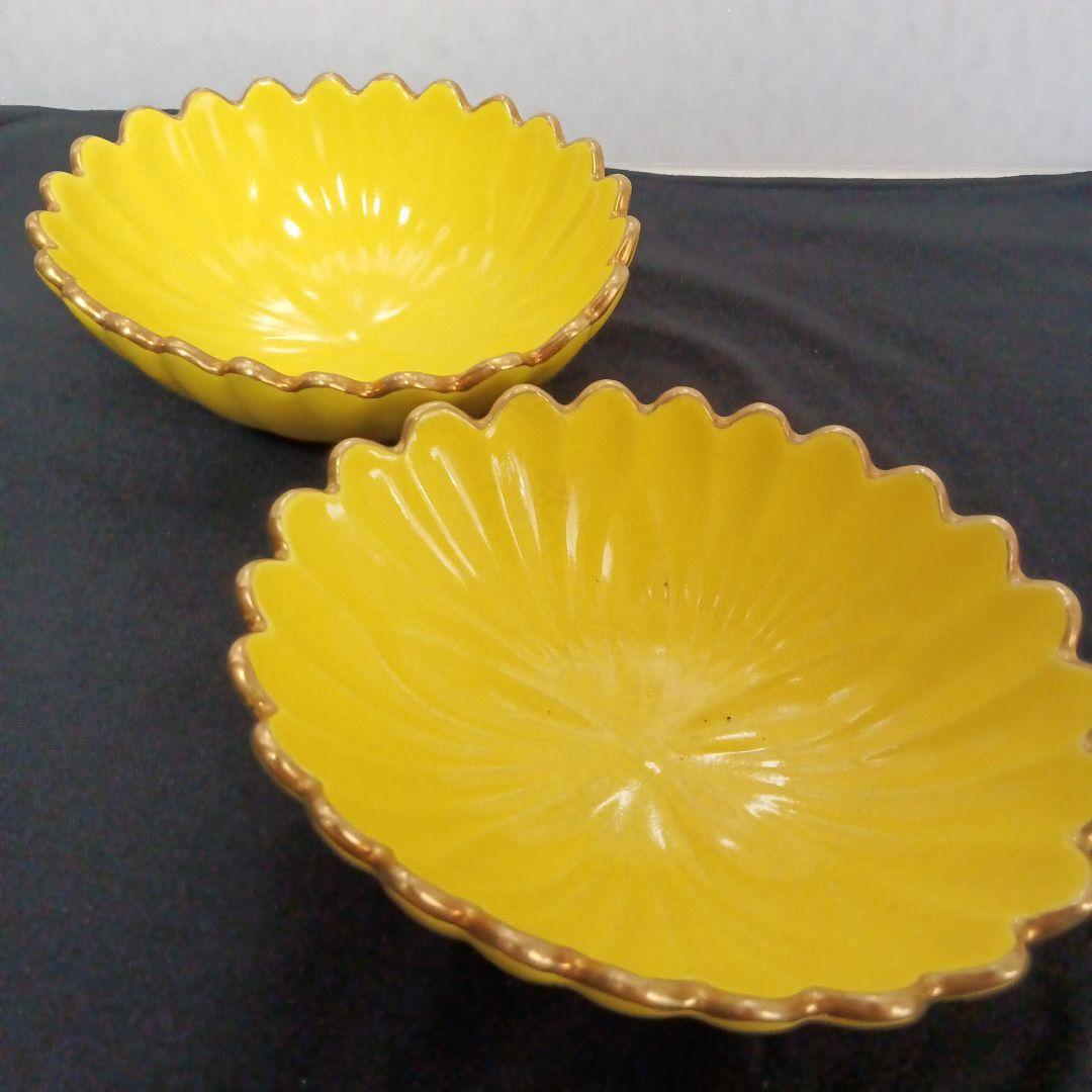 加賀瑞山　萬古焼　菊皿　花　2客　鉢　菊紋　金縁