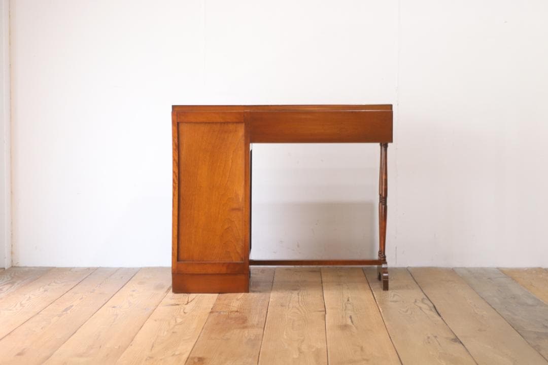 レトロ 片袖デスク 机 書斎 作業台 引き出し 抽斗 5杯 木製 古道具