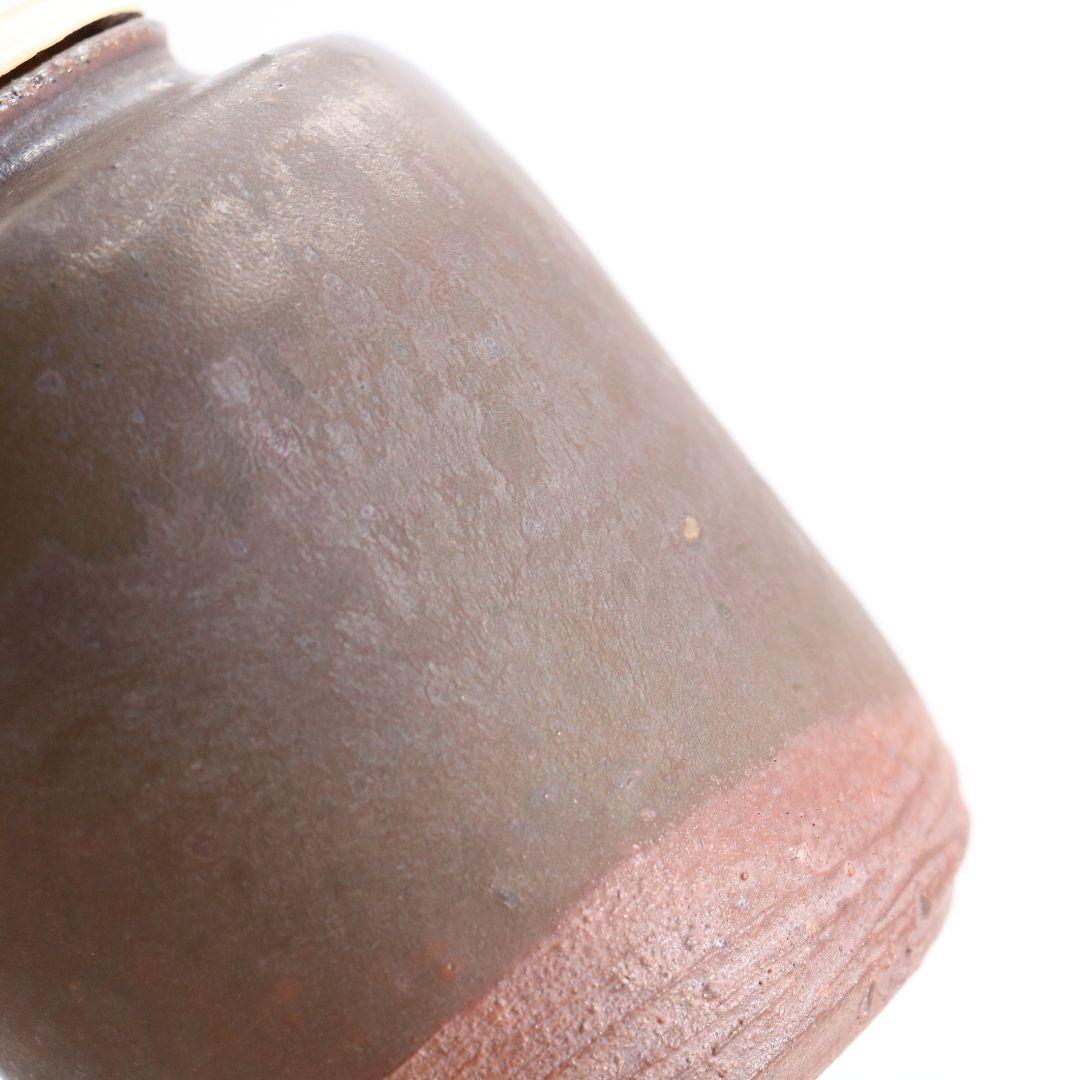 市野克明作 丹波焼 肩衝茶入 段七宝仕覆 茶道具 共箱　V913　N9