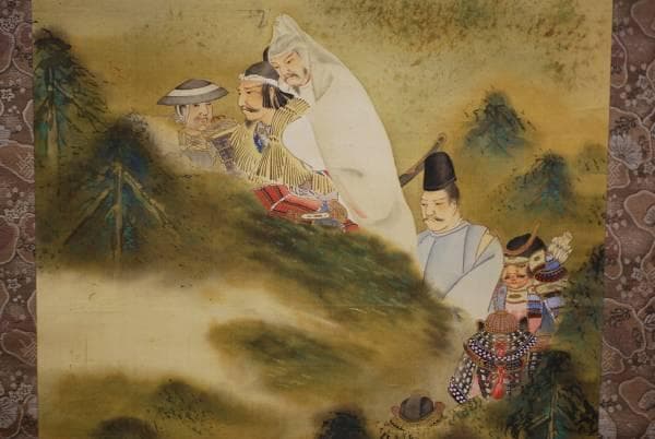 真作/青木観月/仁徳天皇/難波に高津宮登る/布袋屋掛軸HC-941