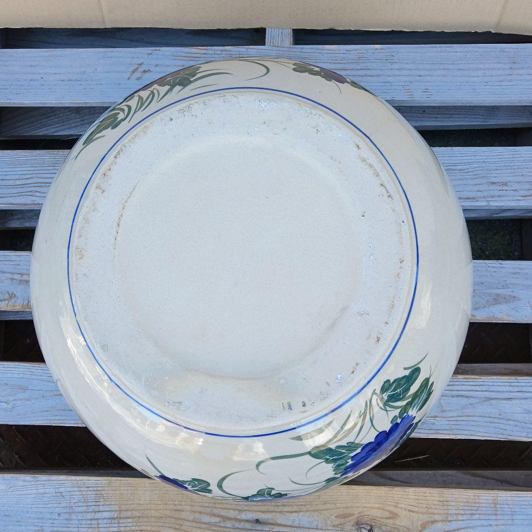 新品　∅50　陶器　睡蓮鉢　特大　メダカ鉢　難有　手書き絵　花柄　手造りLKB2