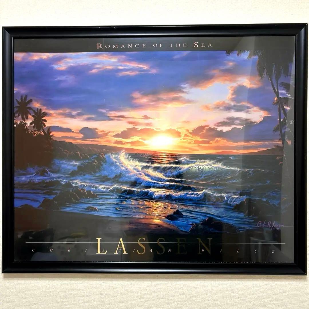 ラッセン　ロマンスオブザシー　夕日　サンセット　クジラ　風景　版画　額入り